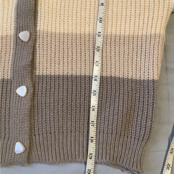 Striped Cream and Gray Women's Sweater - Picture 5 of 5